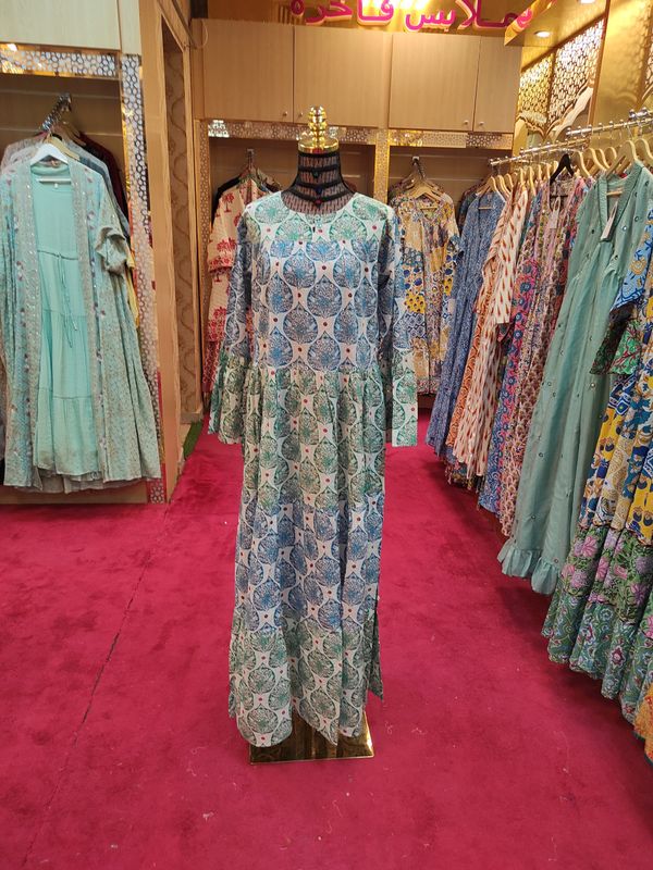 S/M Moon Crystal Printed Dress 57" Long Jalabiya