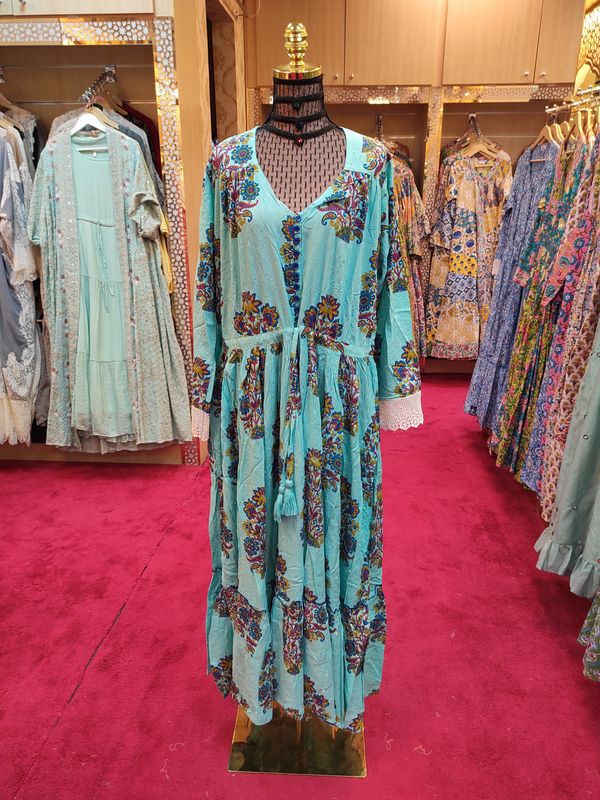 S/M Ari Crystal Multi printed Cotton Dress 57" Long Jalabiya