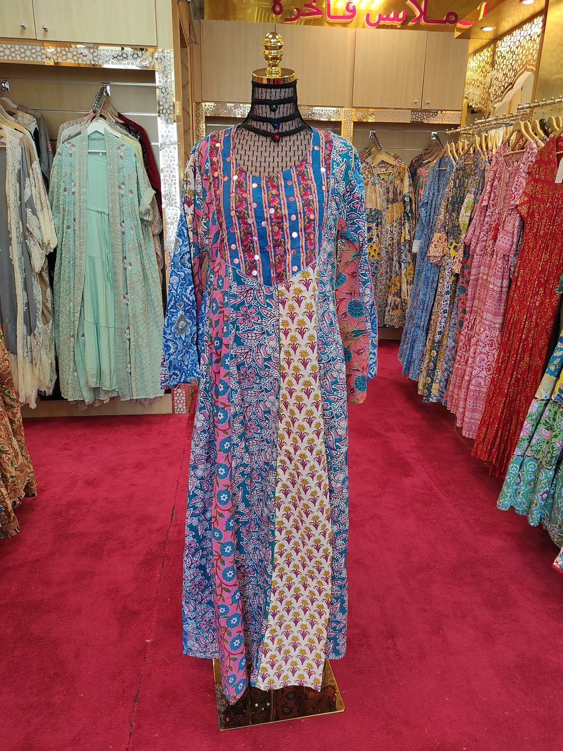 S/M Malaysia Printed Cotton Dress 57" Long Jalabiya