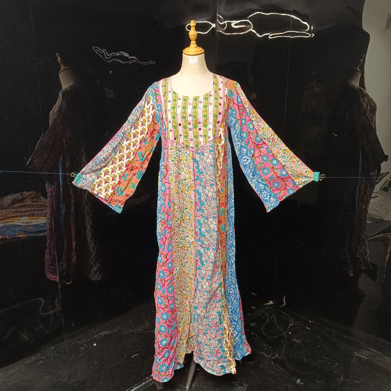 S/M Malaysia Printed Cotton Dress 57" Long Jalabiya