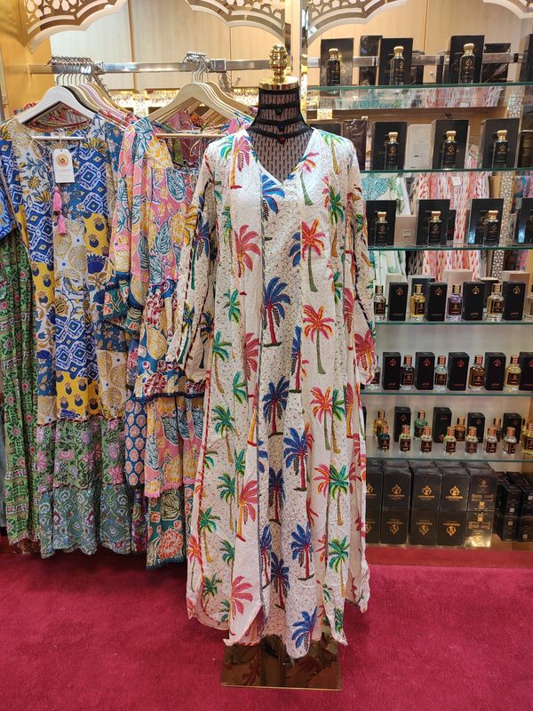 L/XL   Meher Crystal White Cotton Dress 56" Long Jalabiya