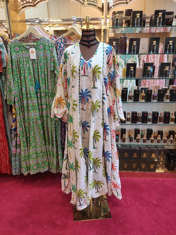 L/XL   Meher Crystal White Cotton Dress 56" Long Jalabiya