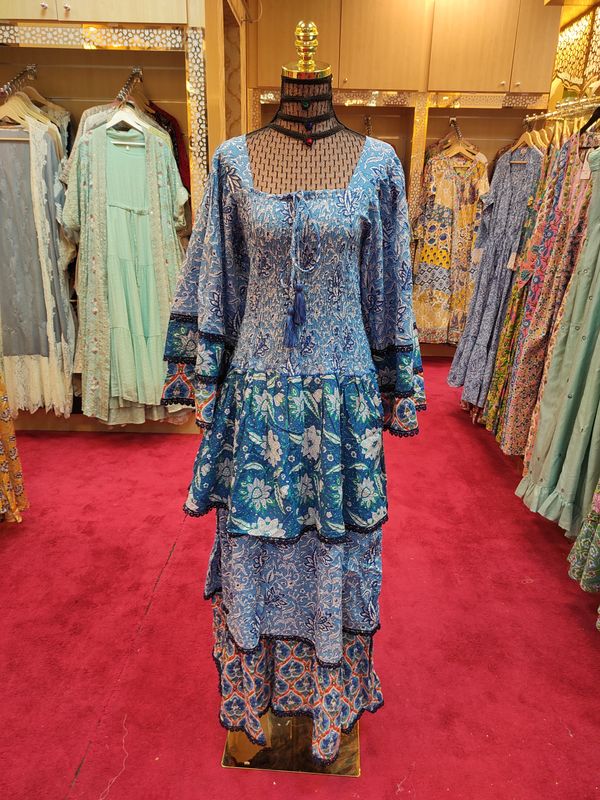 L/XL  Crystal Rahima Multi Printed Cotton  Dress 57" Long Jalabiya