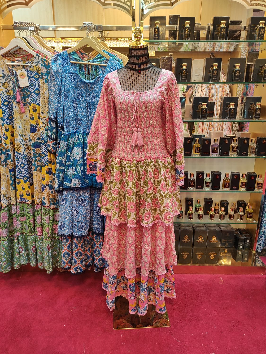 L/XL  Crystal Rahima Multi Printed Cotton  Dress 57" Long Jalabiya