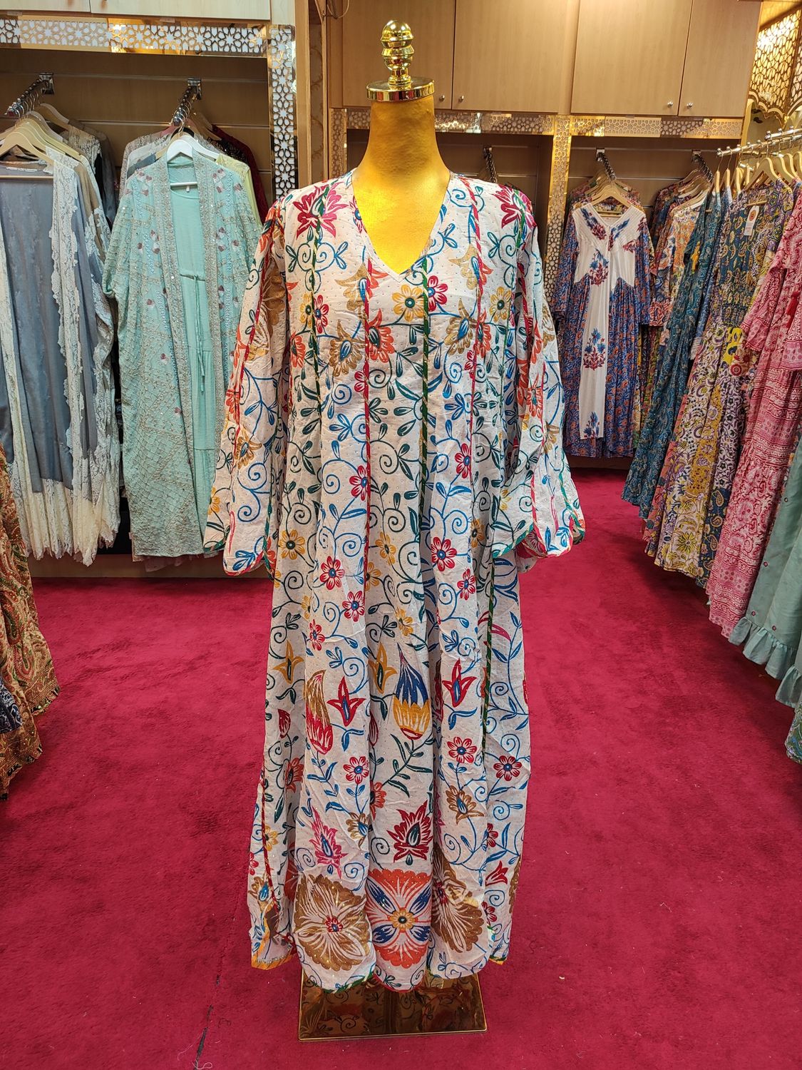 L/XL   Meher Crystal White Cotton Dress 56" Long Jalabiya