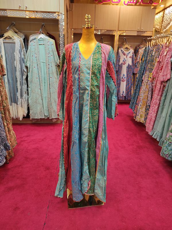 L/XL Meher Crystal Multi Printed Cotton Dress 56" Long Jalabiya