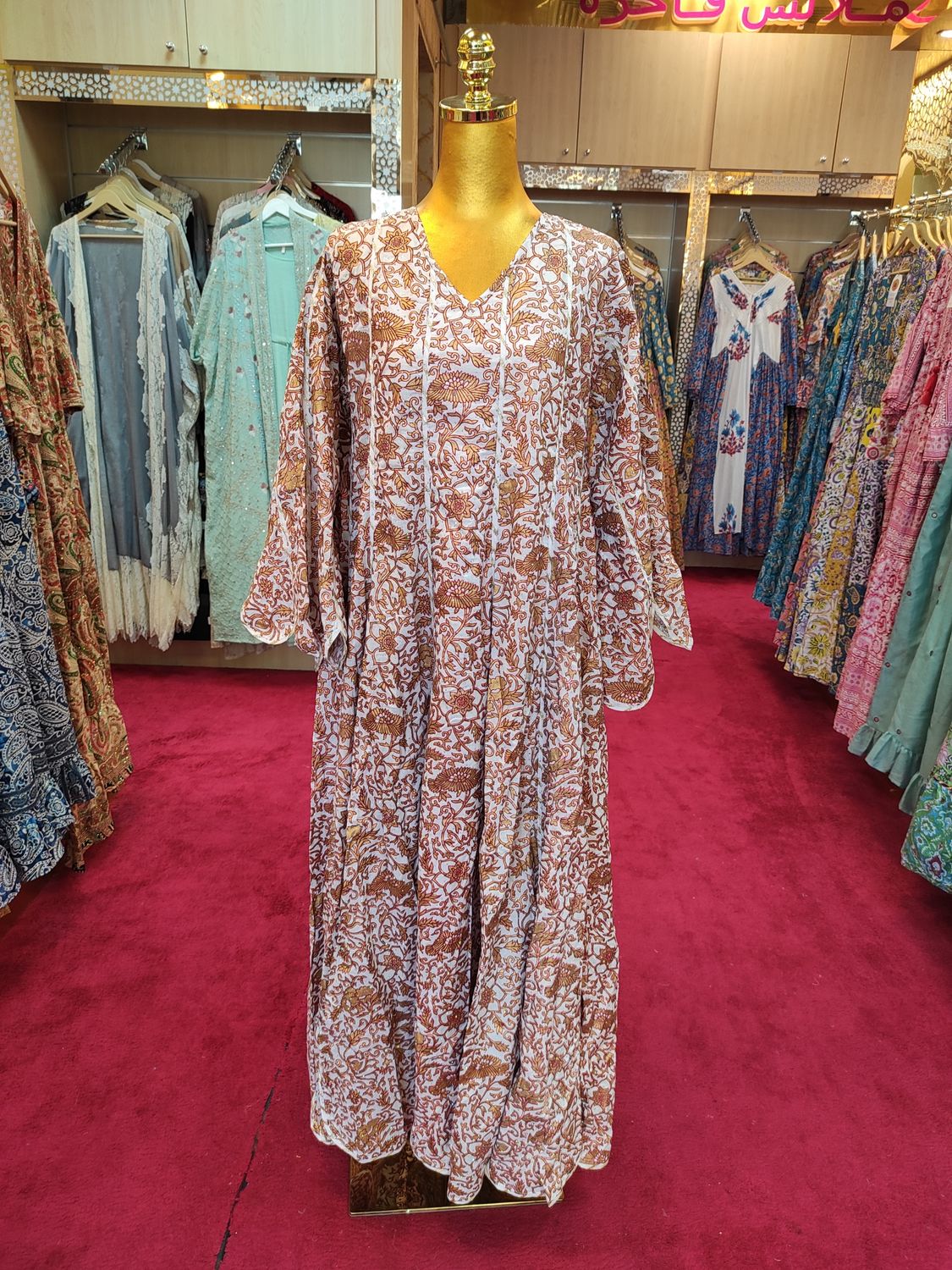 S/M Meher Crystal White Cotton Dress 56" Long Jalabiya