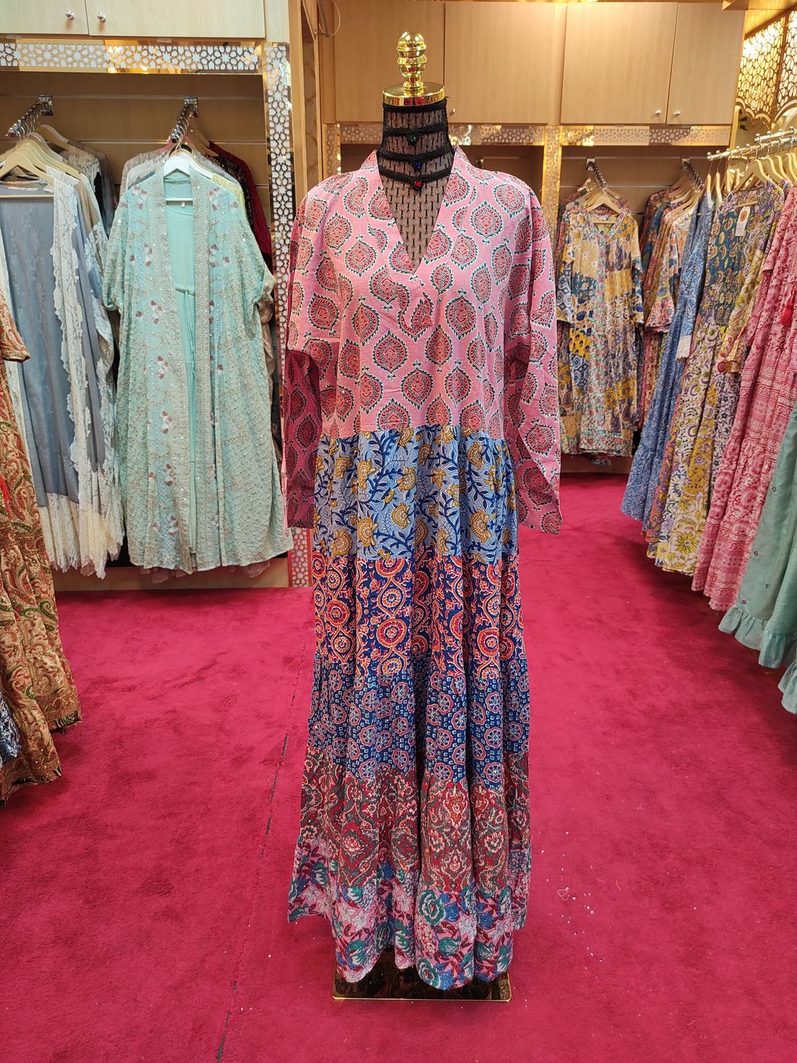 L/XL Spcial Crystal Printed Cotton Dress 57" Long Jalabiya