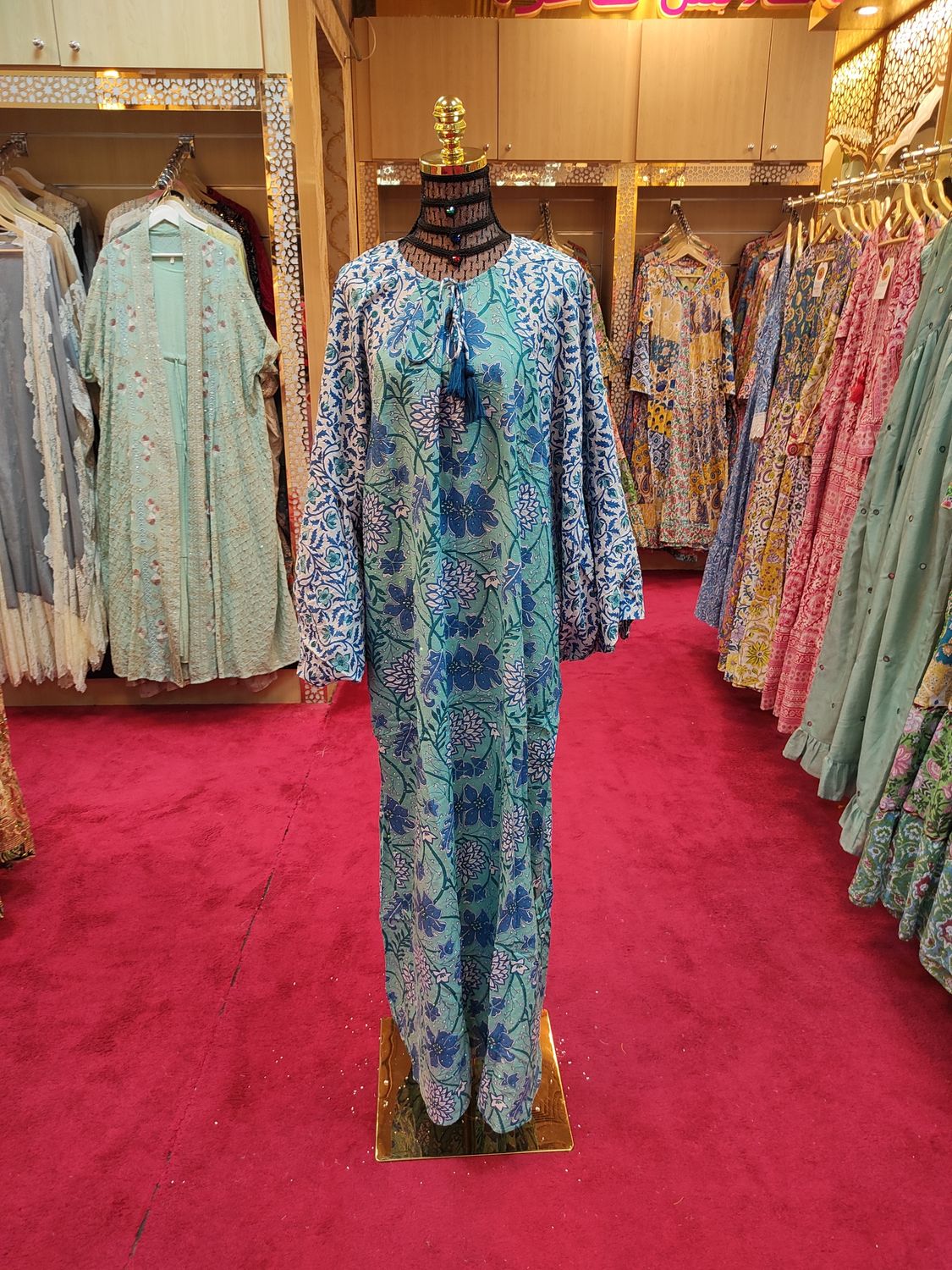 L/XL Spcial Crystal Printed Cotton Dress 57" Long Jalabiya