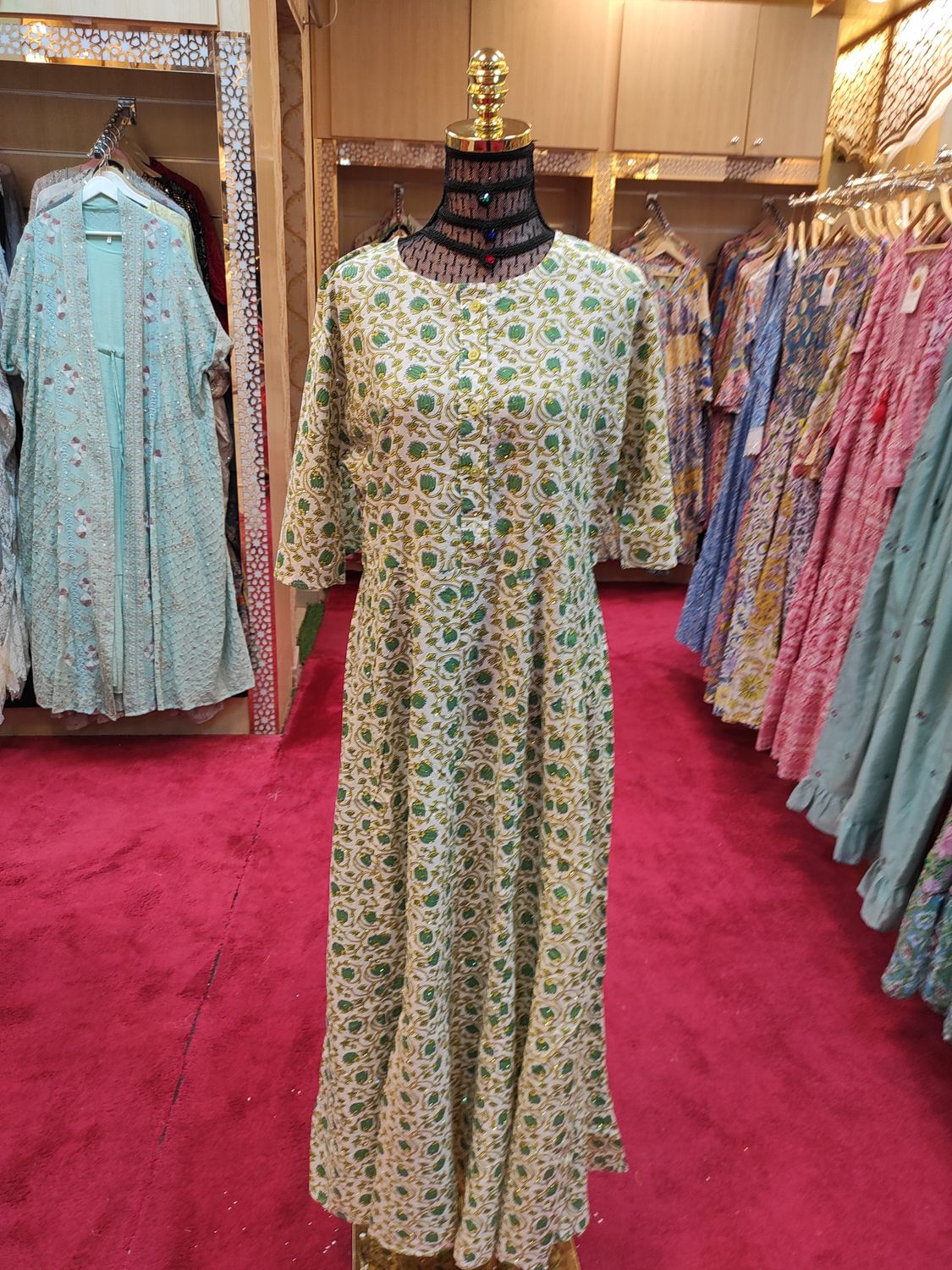 L/XL Spcail Crystal Printed Cotton Dress 57" Long Jalabiya