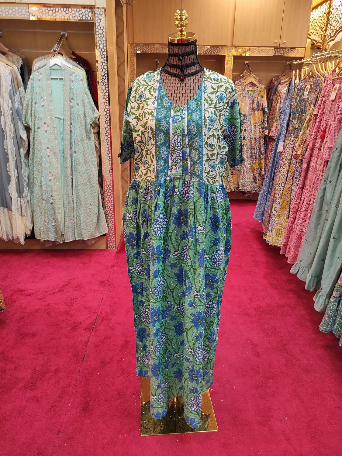 L/XL Spcail Crystal Printed Cotton Dress 57" Long Jalabiya