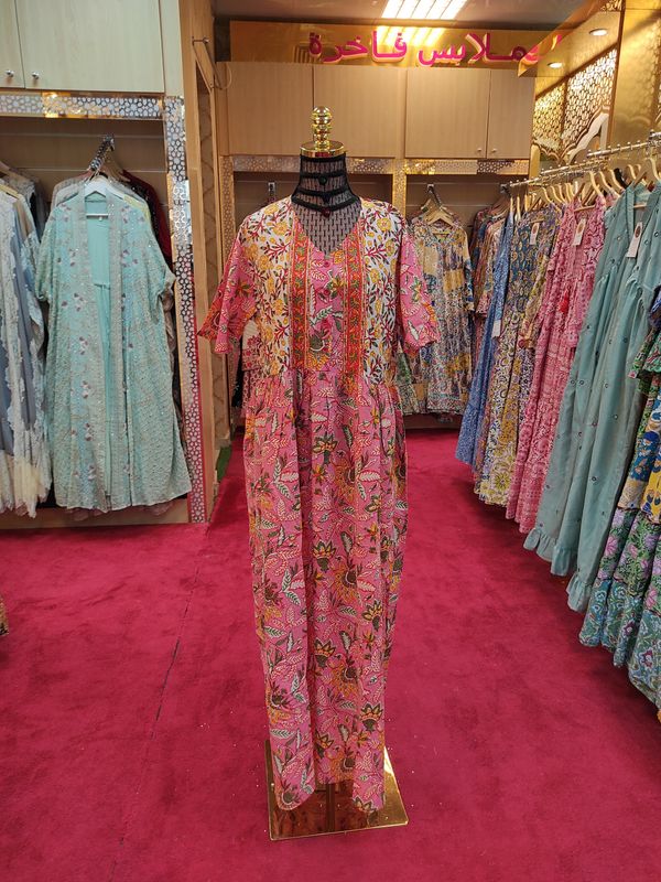 L/XL Rahaf Crystal Printed Cotton Dress 57" Long Jalabiya