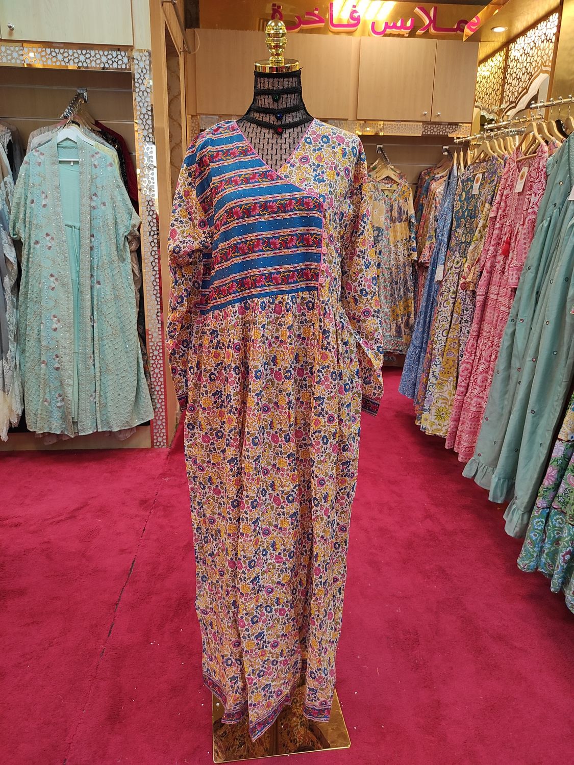 L/XL Spcial Crystal Printed Cotton Dress 57" Long Jalabiya