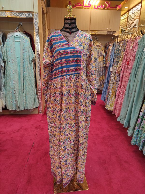 L/XL Spcial Crystal Printed Cotton Dress 57" Long Jalabiya