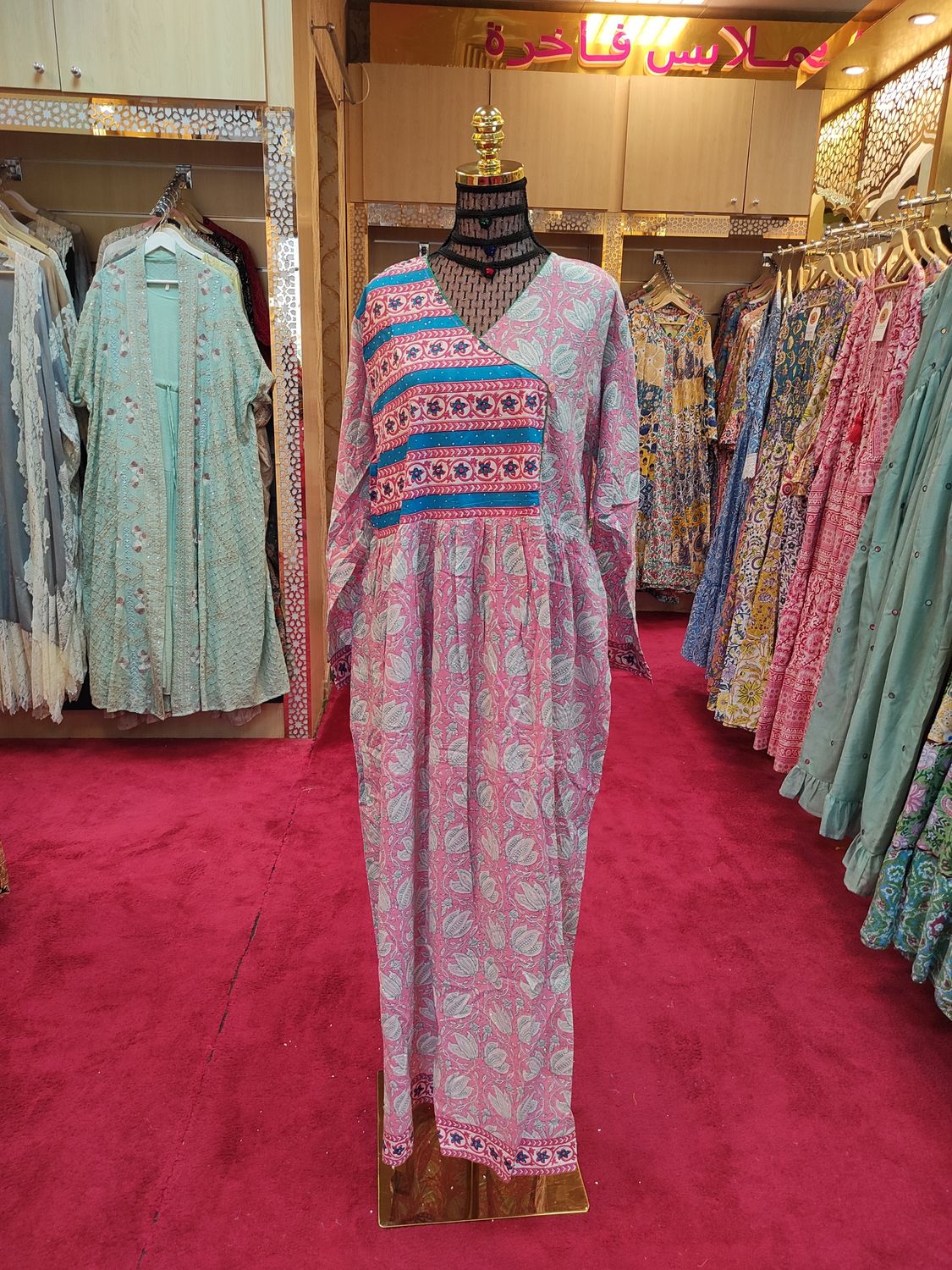 L/XL Spcial Crystal Printed Cotton Dress 57" Long Jalabiya