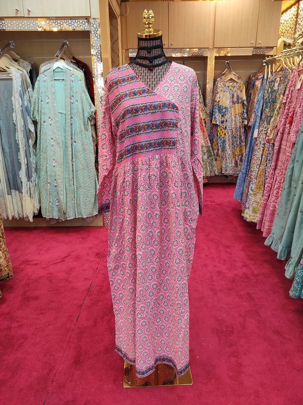 L/XL Special Crystal Printed Cotton Dress 57" Long Jalabiya