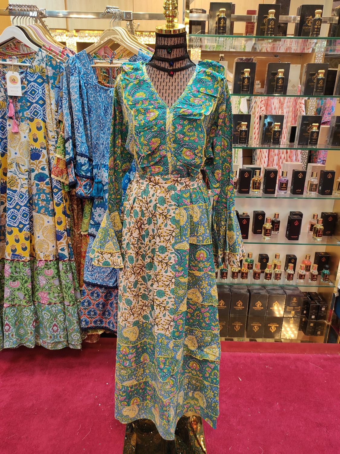 2/3/XL Sabah Crystal  Printed Cotton Dress 57" Long Jalabiya