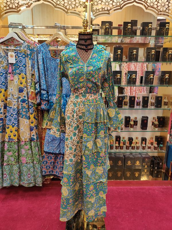 S/XS Sabah Crystal  Printed Cotton Dress 57" Long Jalabiya