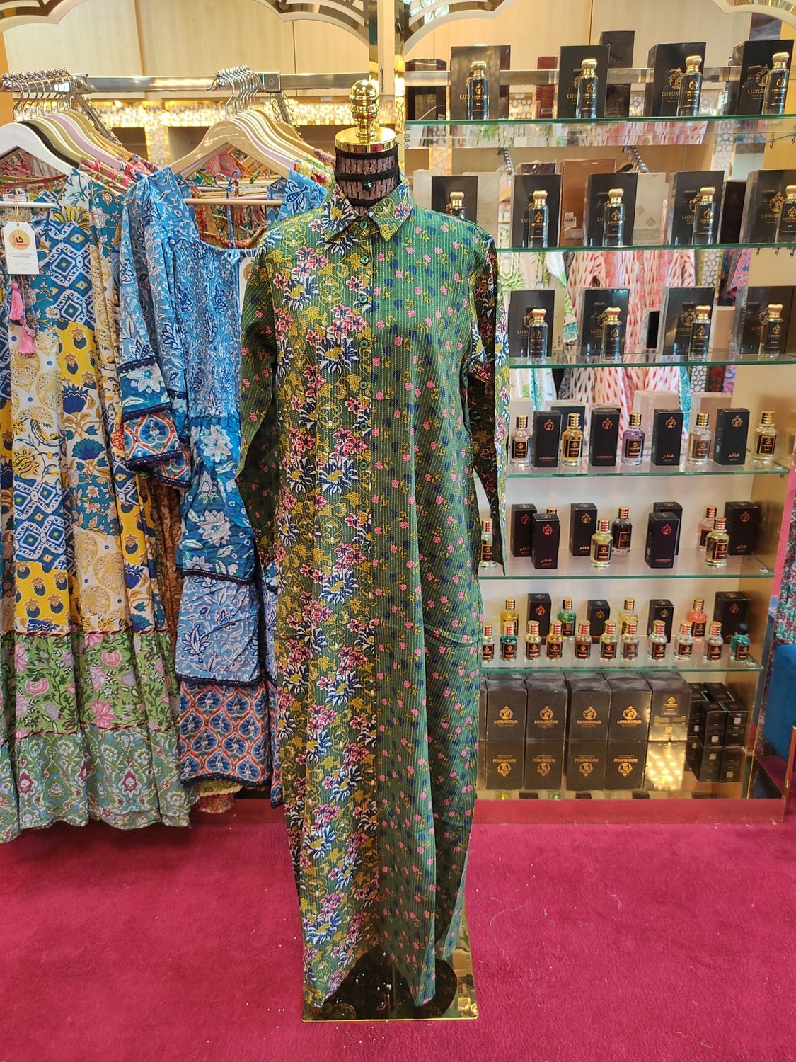 S/M Singapore  Printed Cotton Dress 57" Long Jalabiya