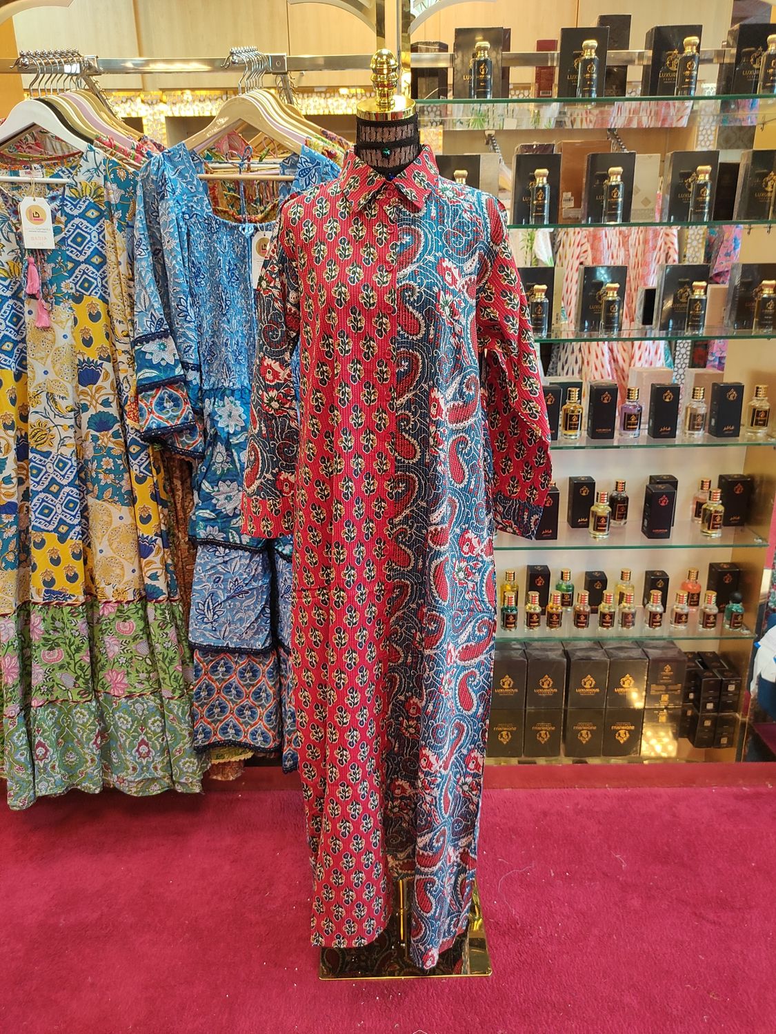 S/M Singapore Rade Printed Cotton Dress 57" Long Jalabiya