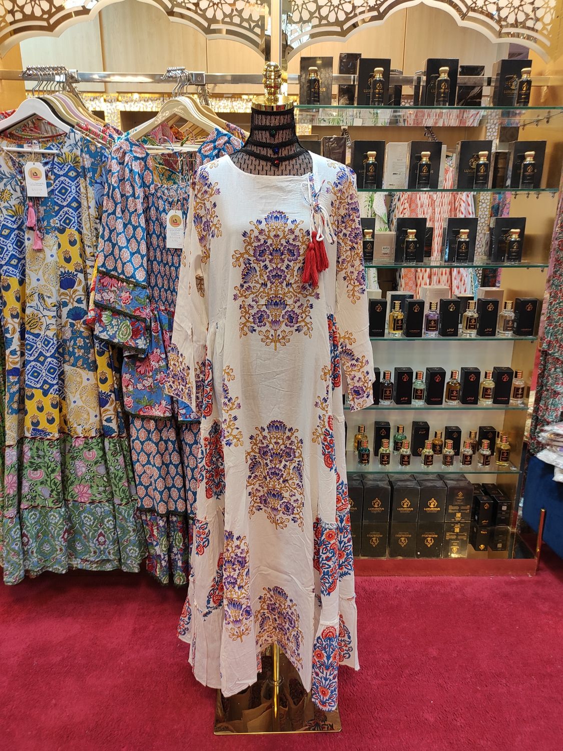L/XL Cinderella Printed Cotton Dress 57" Long Jalabiyas