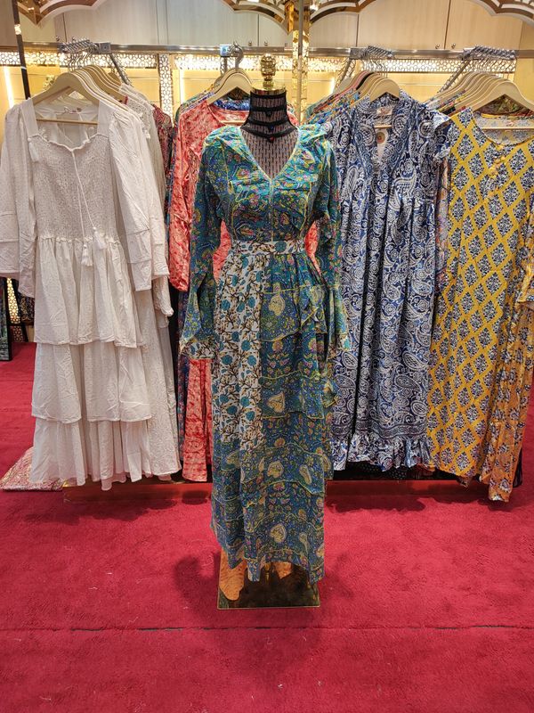 L/XL Sabah Crystal  Printed Cotton Dress 57" Long Jalabiya