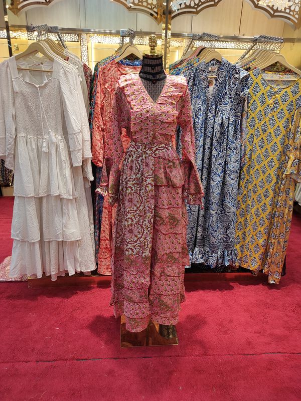 S/M Sabah Crystal  Printed Cotton Dress 57" Long Jalabiya