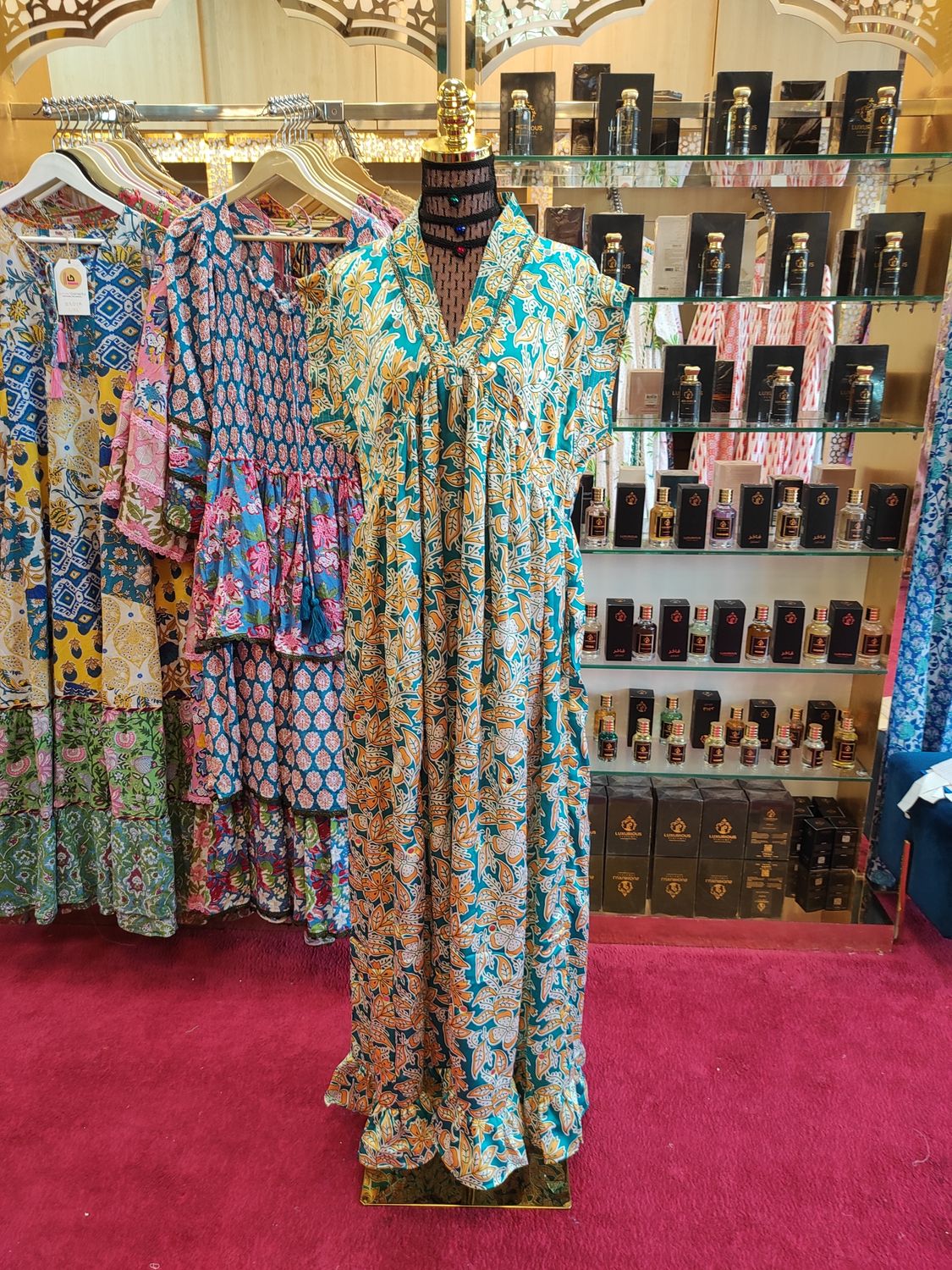 L/XL Amani Silk Printed Dress 57" Long Jalabiya