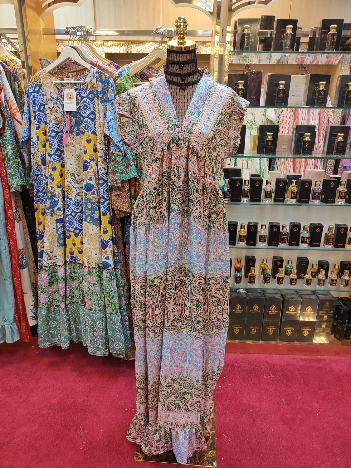 2XL/3XL  Amani Printed Silk Dress 57" Long Jalabiya