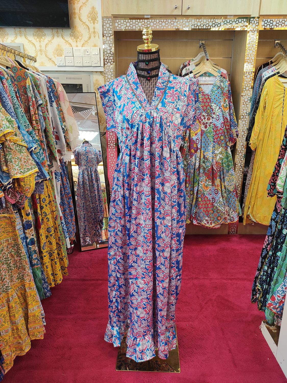 S/M Amani Silk Printed Dress 57" Long Jalabiya