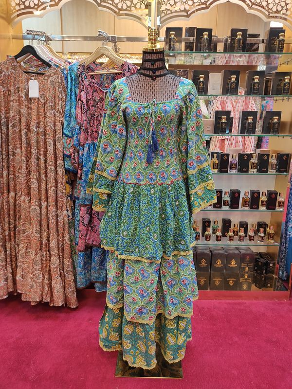 L/XL  Crystal Rahima Multi Printed Cotton  Dress 57" Long Jalabiya