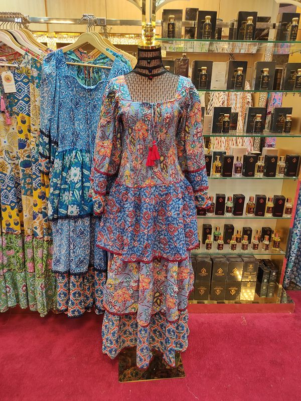 L/XL   Crystal Rahima Multi Printed Cotton  Dress 57" Long Jalabiya