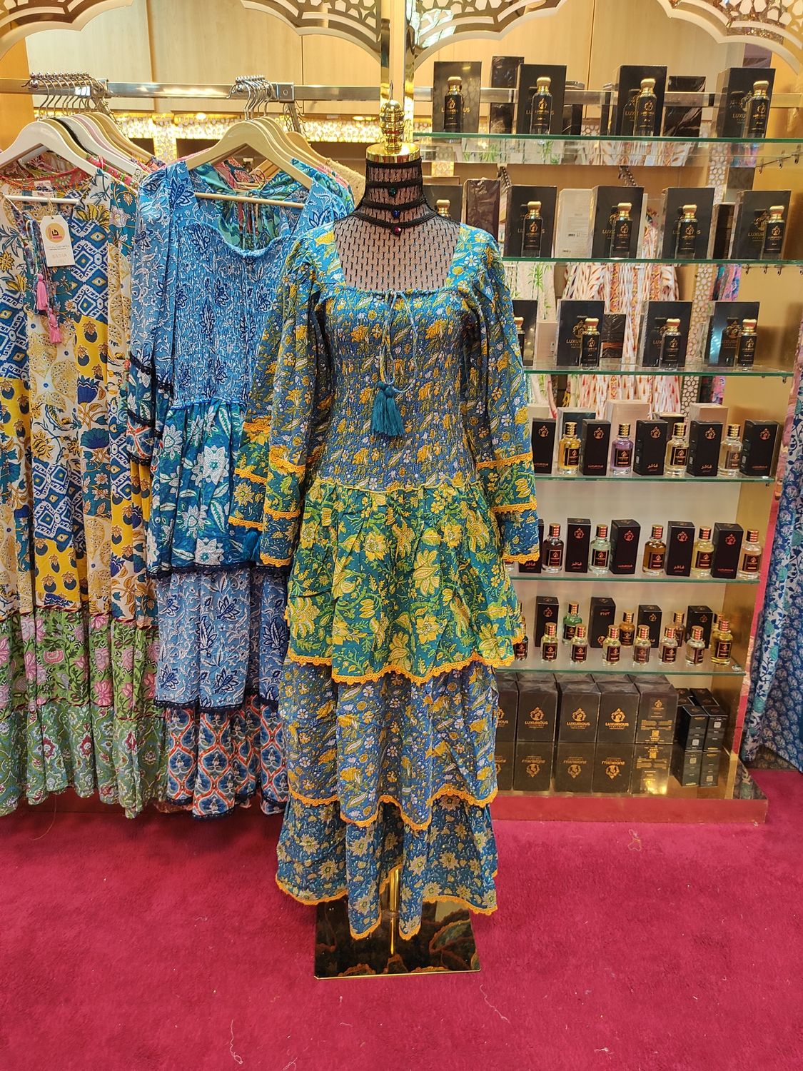 L/XL   Crystal Rahima Multi Printed Cotton  Dress 57" Long Jalabiya