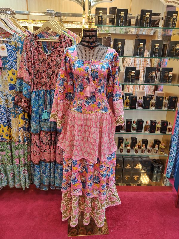 S/M   Crystal Rahima Multi Printed Cotton  Dress 57" Long Jalabiya