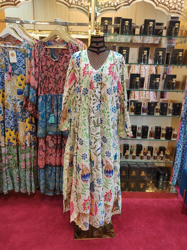 L/XL   Meher Crystal White Cotton Dress 56" Long Jalabiya