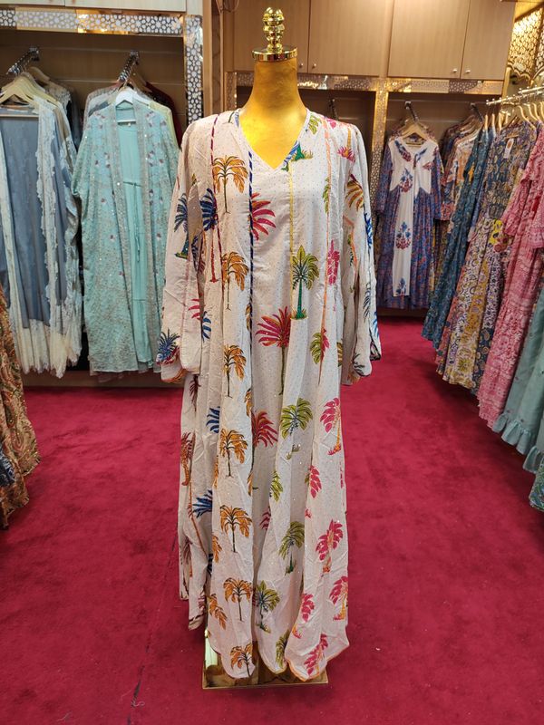 L/XL   Meher Crystal White Cotton Dress 56" Long Jalabiya