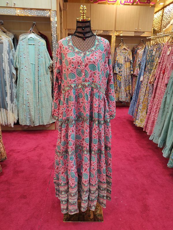 L/XL Special Crystal Printed Cotton Dress 57" Long Jalabiya