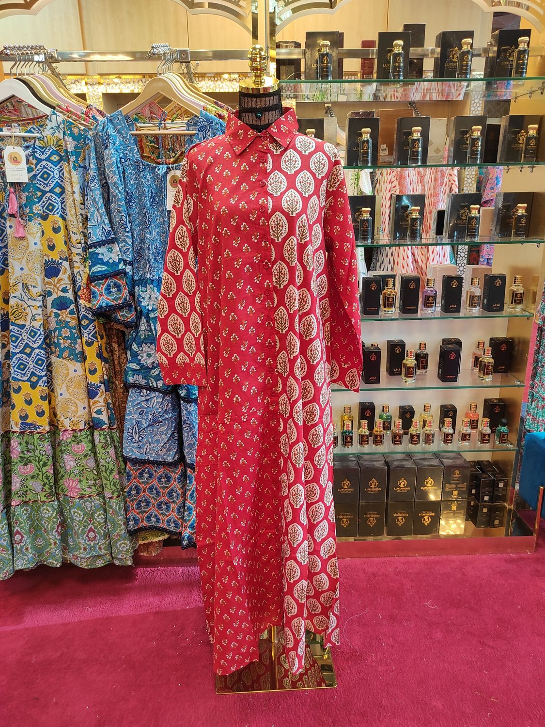 L/XL Singapore  Printed Cotton Dress 57" Long Jalabiya