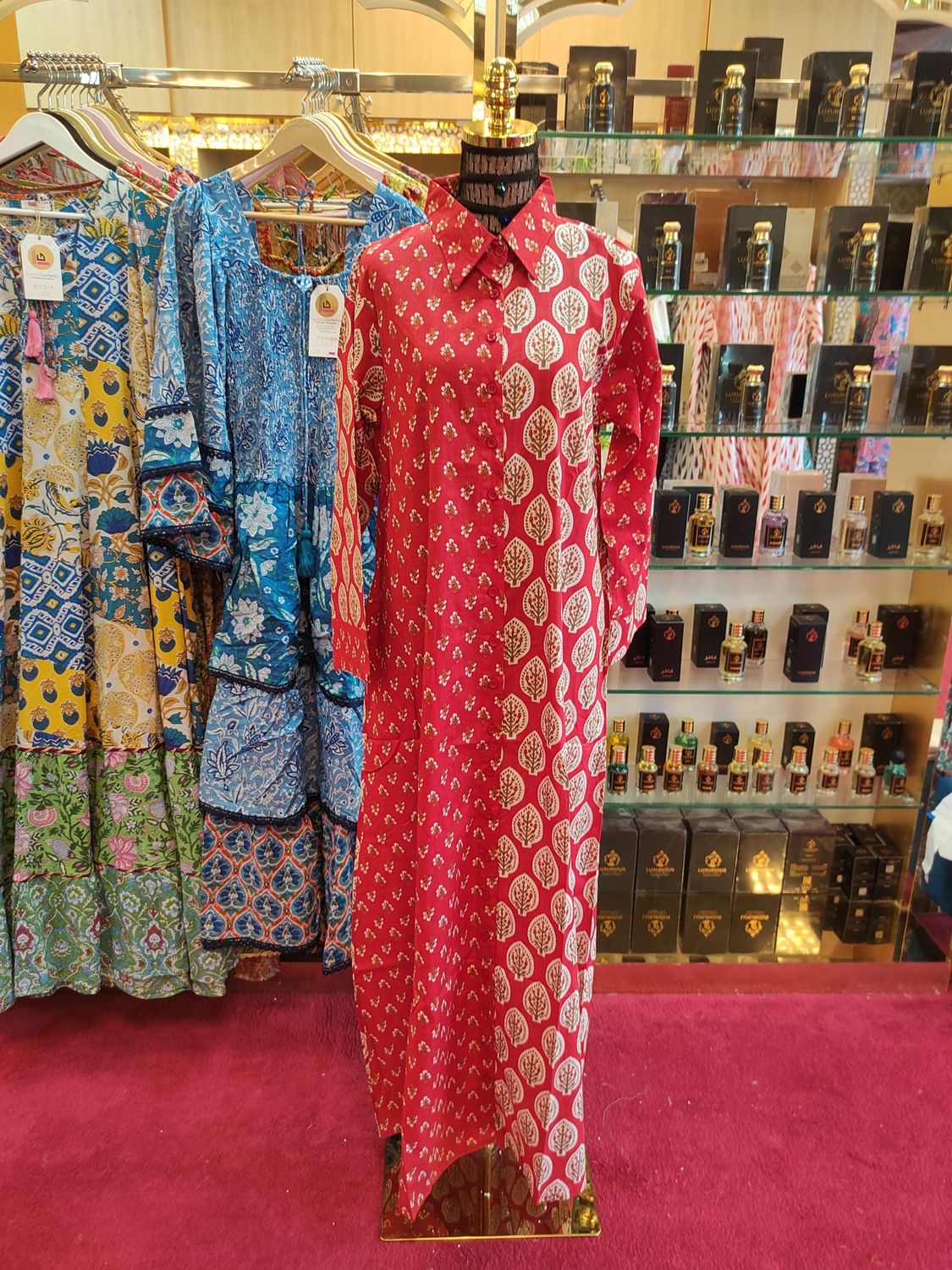 S/M Singapore  Printed Cotton Dress 57" Long Jalabiya