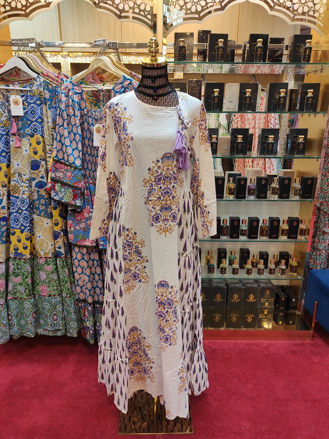 S/M Cindrella Printed Cotton Dress 57" Long Jalabiya