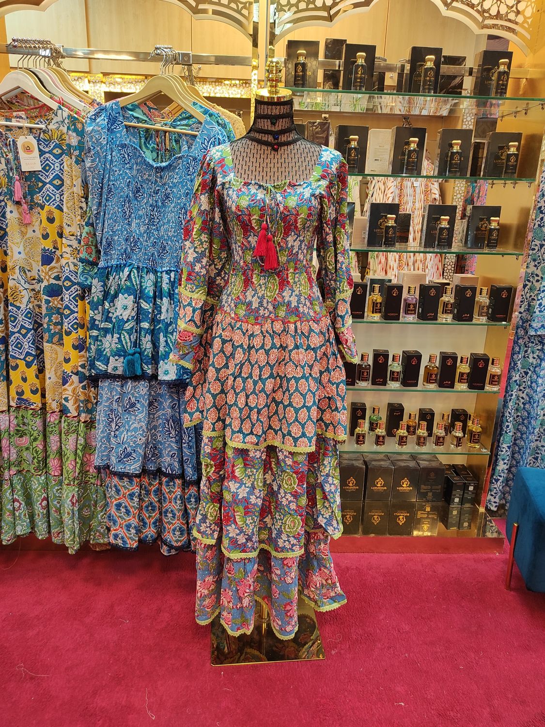 L/XL   Crystal Rahima Multi Printed Cotton  Dress 57" Long Jalabiya