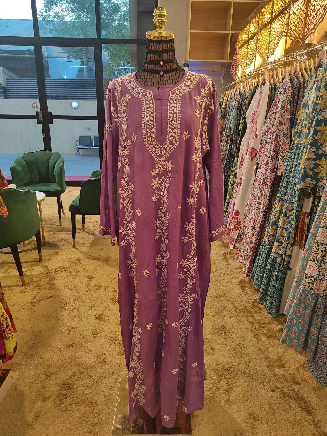 L/XL Sofi Embroidery Printed Cotton Dress 57" Long Jalabiya