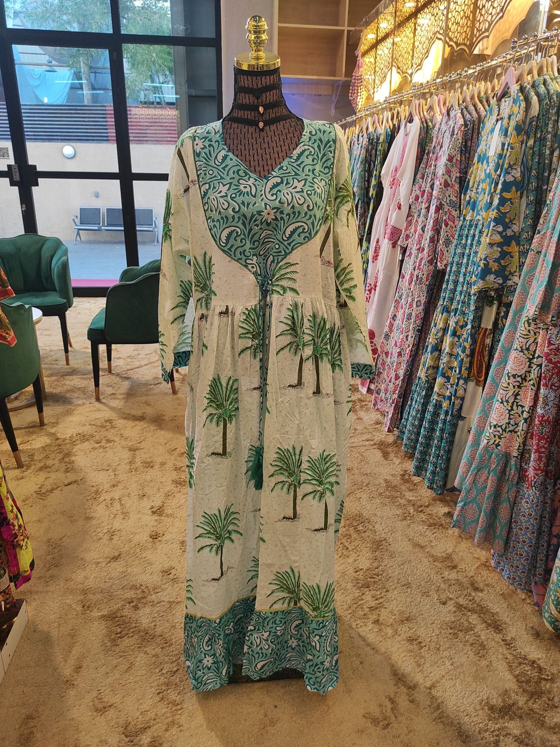 L/XL Spcial  Printed Cotton Dress 57" Long Jalabiya