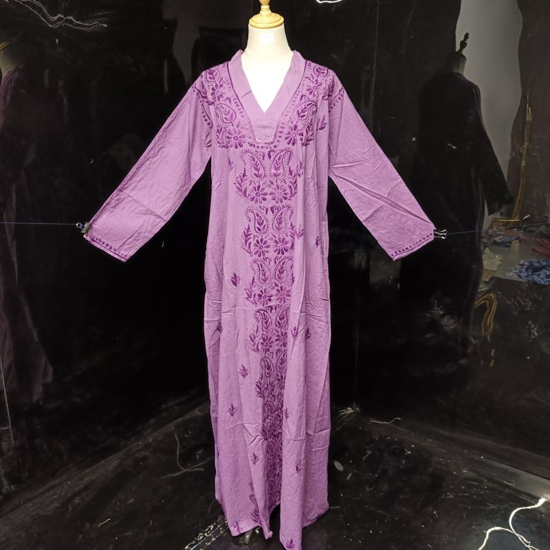 L/XL Teena Embroidery Cotton Dress 57" Long Jalabiya