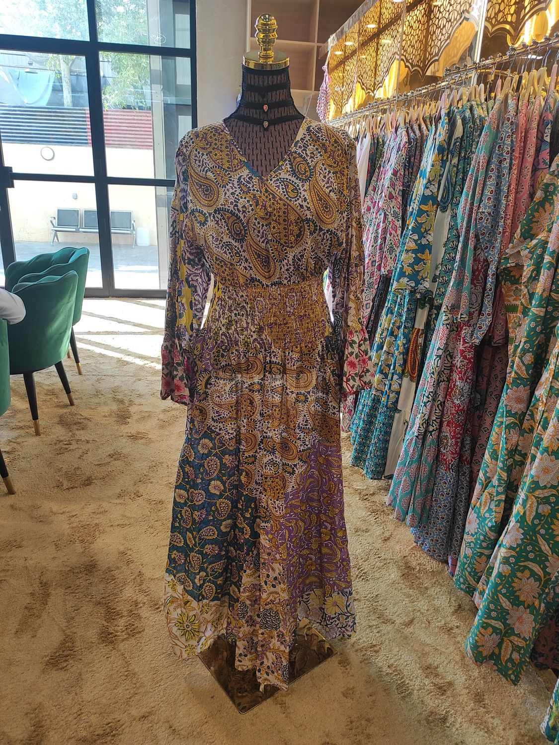 L/XL Special Crystal Printed Cotton Dress 57" Long Jalabiya