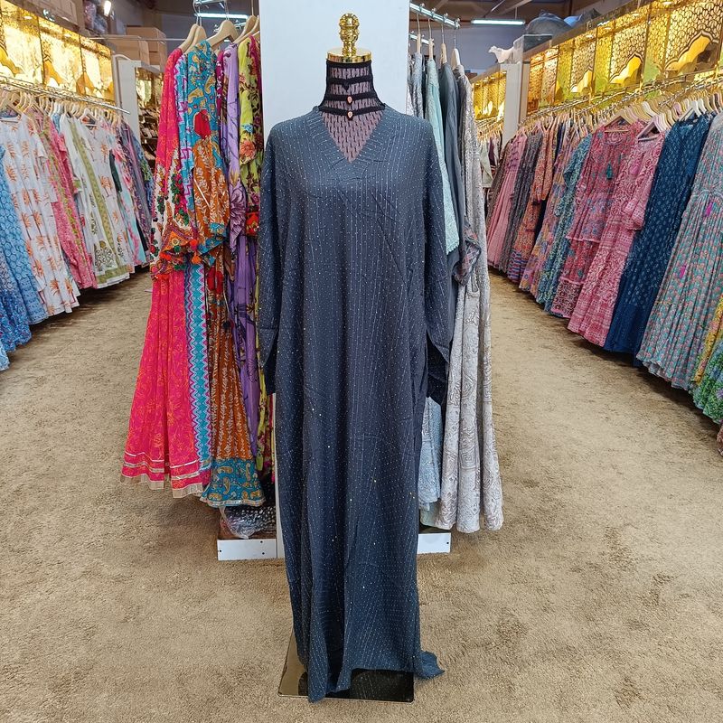 L/XL Teena Crystal Cotton Dress 57" Long Jalabiya