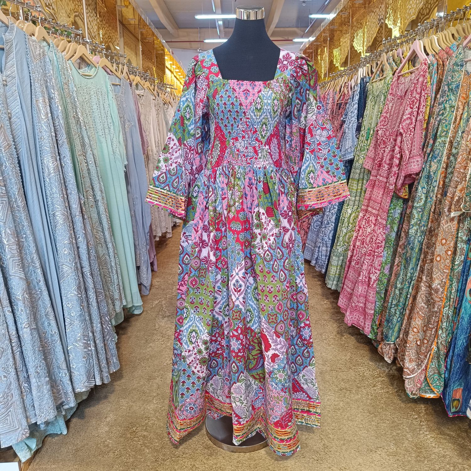 L/XL Elzina Printed Cotton Dress 57" Long Jalabiya