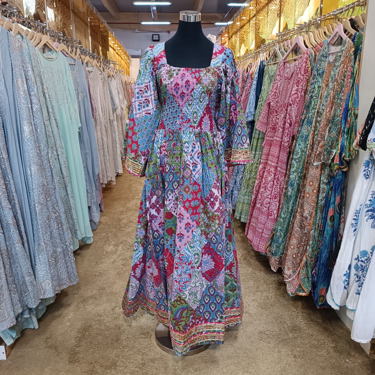 L/XL Elzina Printed Cotton Dress 57" Long Jalabiya