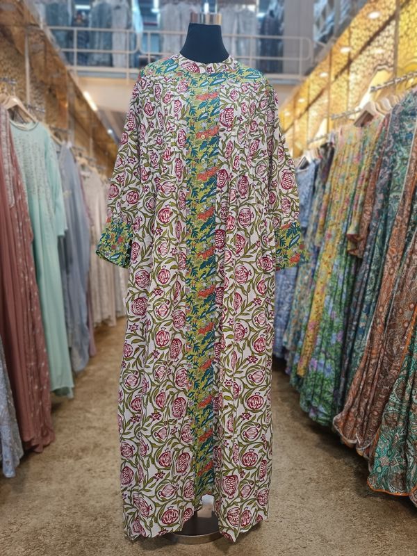 L/XL Aafreen Printed Cotton Dress 57" Long Jalabiya