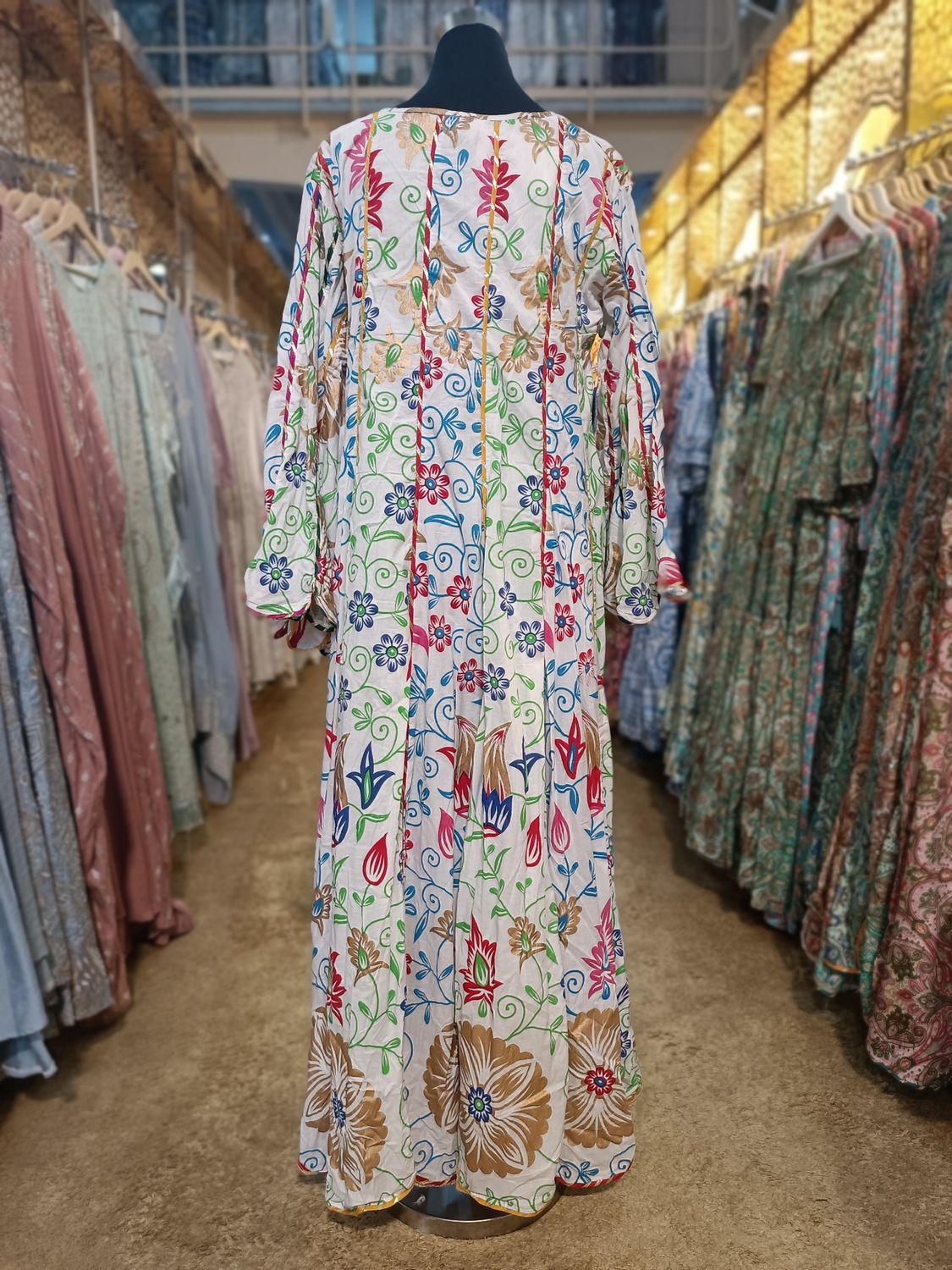 L/XL Meher Multi Printed Cotton Dress 57" Long Jalabiya